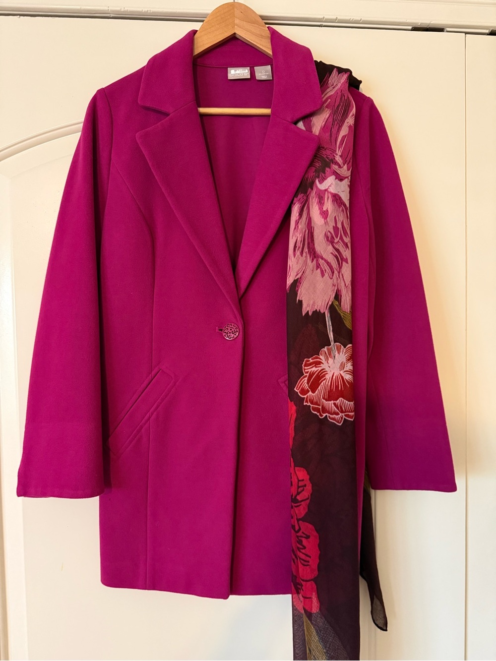 Women’s Magenta Single-Button Wool Blend Coat